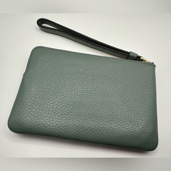 Coach Sage Green Corner Zip Pebbled Leather Wristlet NWT - Picture 7 of 8